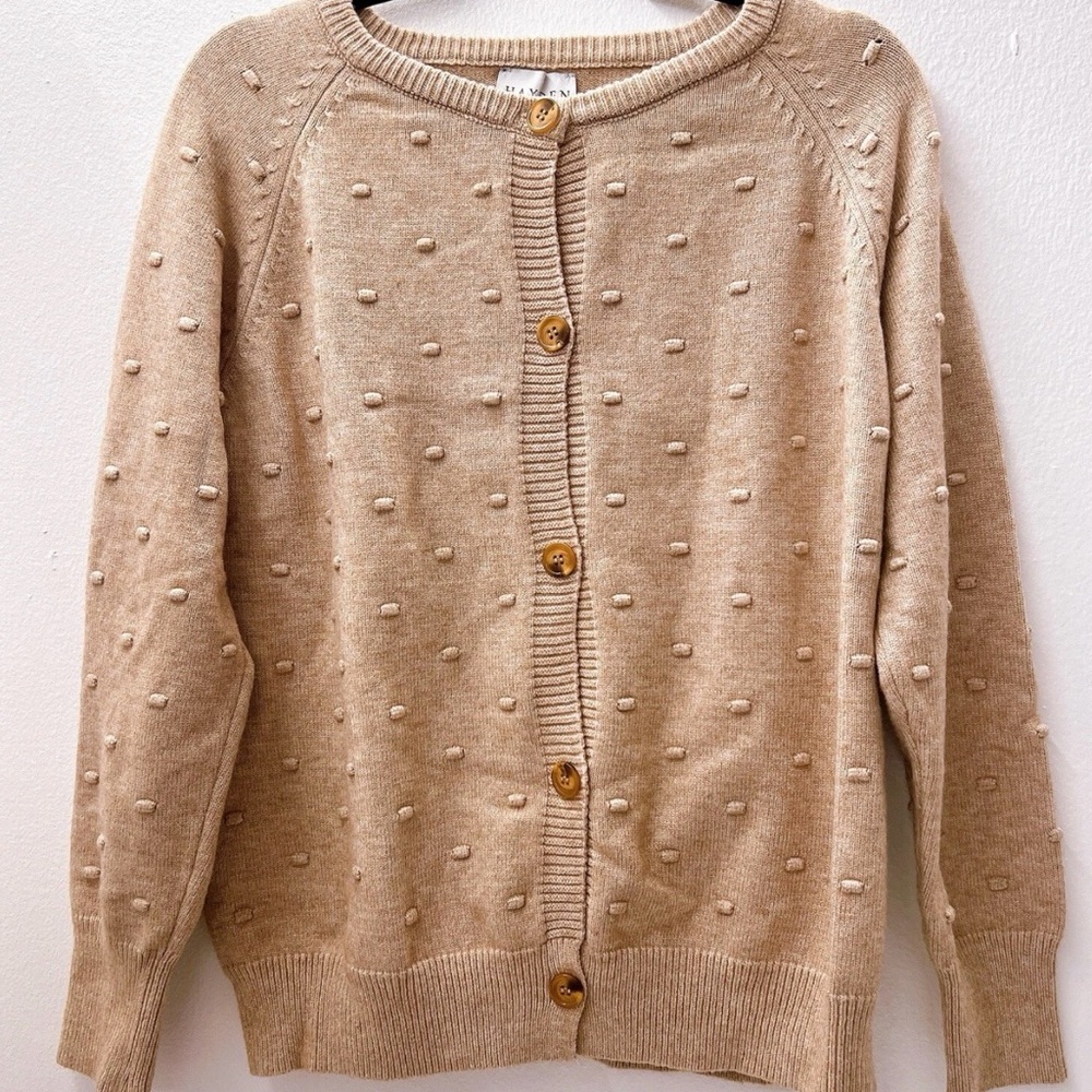 Hayden Beige Textured Button-Up Cardigan Medium